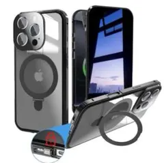 iPhone16 Pro 両面ケース アルミ合金バンパー多機能隠しスタンド