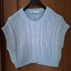 レディースZARA ライトブルー ニットベスト Mサイズ