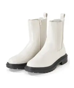 サイドゴアレザーブーツ　GRL グレイル　ホワイト　白　ショートブーツ