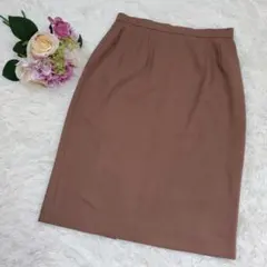 美品 M バーバリー ウール100 ひざ丈 スカート 茶系 ピンクブラウン 9号