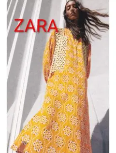 ZARAザラ 　イエロー　フローラルブロック　 チュニックドレス　ワンピース　M