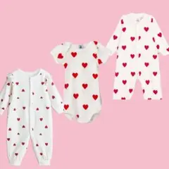 Petit Bateau ハート柄ロンパース・カバーオール2点、H&Mロンパース