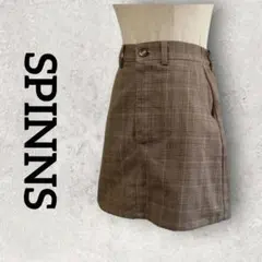 SPINNS グレンチェック柄 ミニスカート ハイウエスト (М) ブラウン