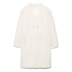 FRAY ID フレイ アイディー Vネックノーカラーコート ウール アイボリー