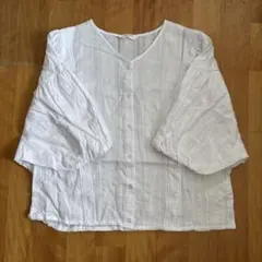 Samantha Mos2 ホワイト Vネック 五分袖ブラウス