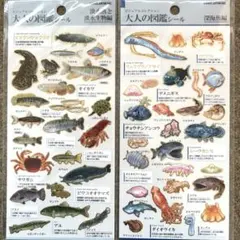 新品⭐️大人の図鑑シール 淡水魚と淡水生物編　深海魚編　2枚セット　カミオジャパン