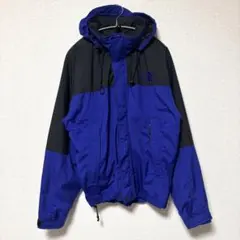 ノースフェイス マウンテンパーカー L 古着 刺繍ロゴ 青 ブルー 黒 ナイロン
