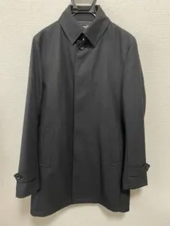 【美品】ステンカラーコート ブラック チェック柄 XLサイズ