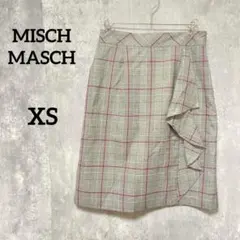 美品MISCH MASCH グレーチェック秋冬タイトスカートフリルデザイン