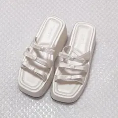 me+em select ストラップリボンプラットフォーム厚底サンダル