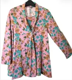 花柄カーディガン風トップス ピンク マルチカラー 長袖ブラウス