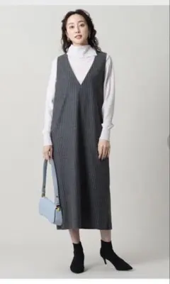 アンタイトル ウール混Vネックジャンパースカートストライプ UNTITLED S