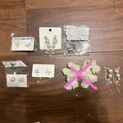 結婚式　リボン パール チェーン ピアス　イヤリング　6点セット
