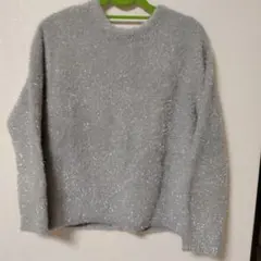 PLST ラメフェザーヤーン　2WAYカーディガン　シルバーS キラキラふわふわ