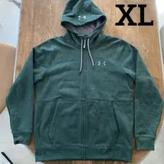 アンダーアーマー 長袖パーカー　厚手　裏起毛　緑　ロゴプリント XL フルジップ