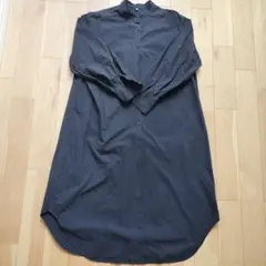 バンドカラー ロングシャツワンピース ブラック