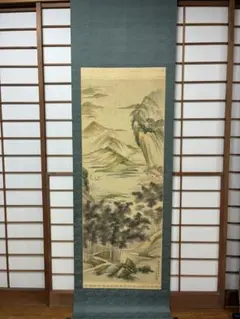 広瀬臺山 江戸南画 山水図 掛軸 落款朱印付き 山水画 掛け軸 日本画