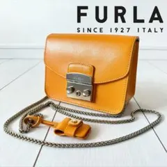 美品【FURLA】メトロポリス ショルダーバッグ レザー イエロー イタリア製