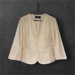 春カラー ノーカラージャケット ピンク 七分袖 上品デザイン