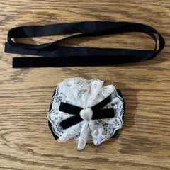 キッズヘアクリップ　ベロア　リボン　パール　ハート　レース　ブラック　リボン付き