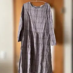 サマンサモスモスグレー系チェック 長袖シャツワンピース