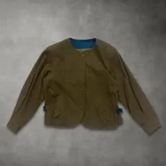 Vintage ノーカラージャケット コットン カジュアル（カーキ M）