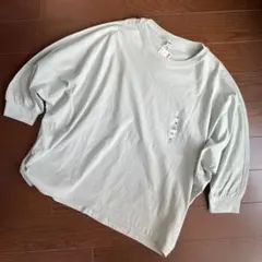 新品タグ付♡ユニクロ　スムースコットンボリュームスリーブTシャツ　ライトグリーン