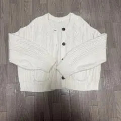 GU アイボリー ケーブルニットカーディガン XL 中古