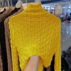 シアー カットソー タートル インナー 重ね着 イエロー シースルー 秋冬 韓国