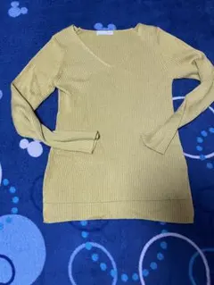 favori Vネック長袖ニット 黄緑