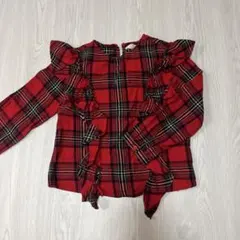 ZARA 122cm チェック柄 フリル付き長袖シャツ