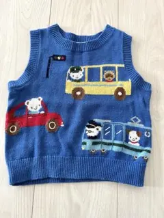 familiar ファミリア青い動物と車の刺繍ベビーベスト