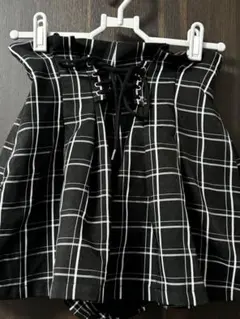 チェック柄レースアップミニスカート風ショーパン編み上げ　リボン 地雷系 量産型