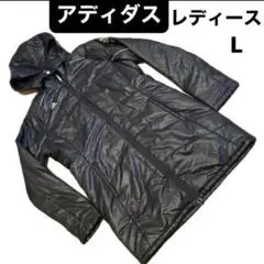 美品アディダス レディース L ベンチコート ブラック軽量フード取り外し可暖かい