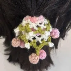 ハンドメイド さくらんぼ 揺れる ヘアゴム シュシュ 立体編み 可愛い 春色