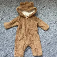 くま着ぐるみ　ベビー フリースロンパース 着ぐるみ 70cm 茶色 クマ耳付き