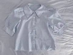 ブルー　ストライプシャツ　半袖