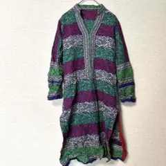 一点もの✨ 長袖 チュニック トップス 赤 白 緑 柄 模様 ストライプ 希少✨