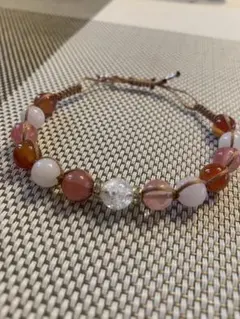 天然石ビーズブレスレット ピンクオレンジ