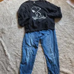 スヌーピー ブラック トレーナー　UNIQLOジョガーパンツのセット