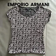 EMPORIO ARMANI ピンクと黒のVネック半袖Tシャツ38(S〜M)