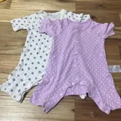 ベビー ロンパース 2枚セット 70cm 綿100% 花柄 ドット