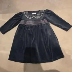【1度のみ短時間着用】SLAP SLIP　ネイビー　ベロアワンピース　サイズ90