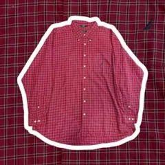 00s NAUTICA c-boy チェック柄長袖シャツ赤/ネイビーテック系XL
