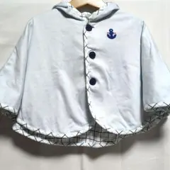 ミキハウス 水色フード付きベビーポンチョ リバーシブル 70〜90cm 美品