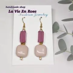 ハンドメイド ★ ローズピンク ときめき ピアス イヤリング