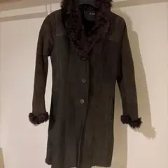 ダークブラウン ファー付きロングコート