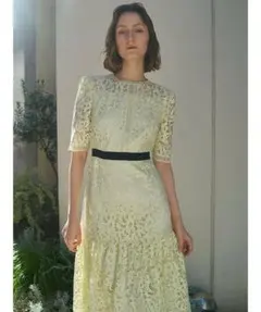 (未使用級)セルフォード　レースワンピース　Aライン　ロング丈　ライムグリーン