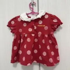 ミニー刺繍 水玉赤Tシャツと白ボトムスセット