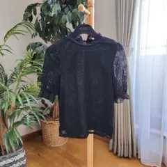 evelyn:エブリンのブラックレースの半袖トップス